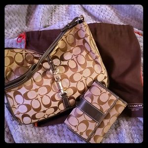Coach Brown Monogrammed Bag AND Wallet